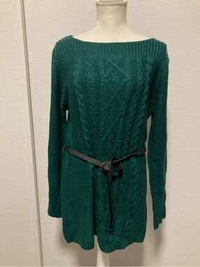 Indigo Teal Cable Knit Boatneck Sweater